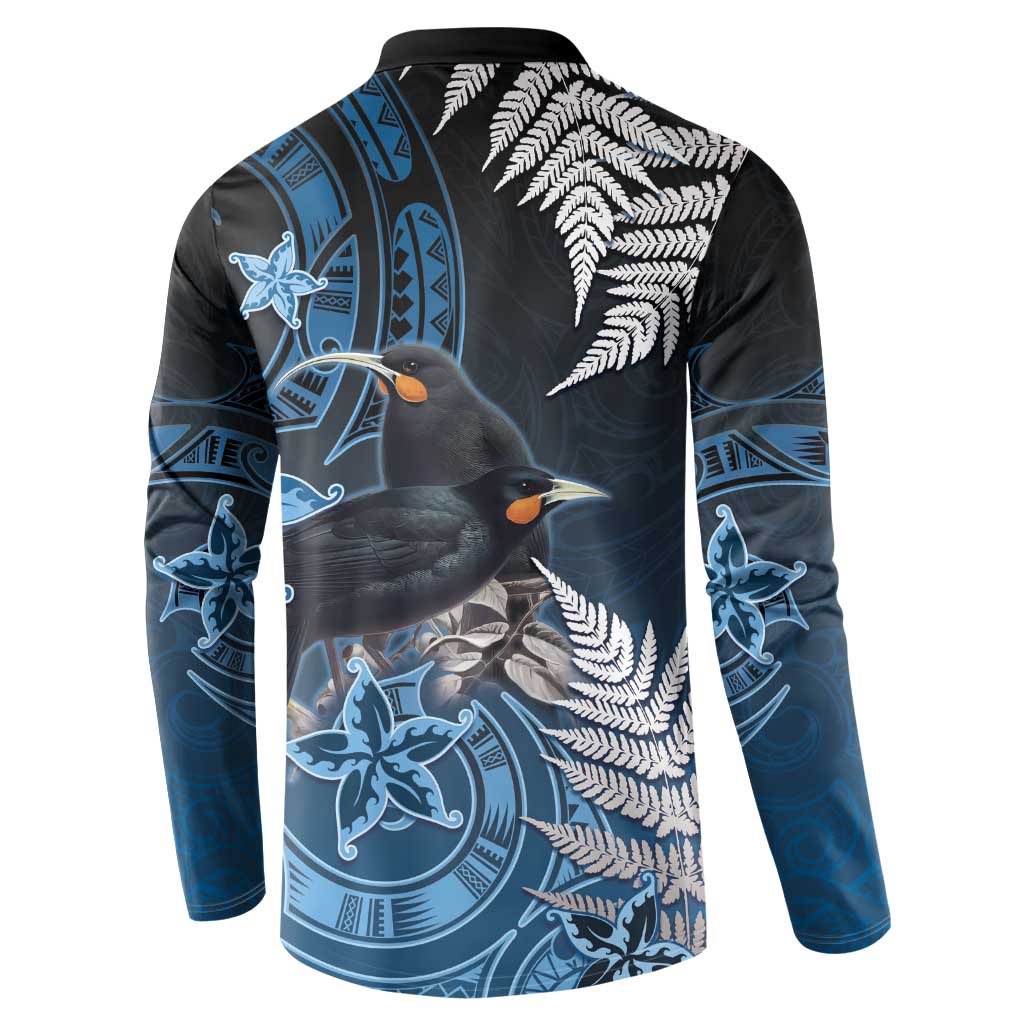 New Zealand Huia Bird Button Sweatshirt Aotearoa Maori Pattern LT05 - Polynesian Pride