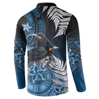 New Zealand Huia Bird Button Sweatshirt Aotearoa Maori Pattern LT05 - Polynesian Pride