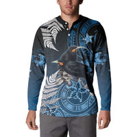 New Zealand Huia Bird Button Sweatshirt Aotearoa Maori Pattern LT05 - Polynesian Pride