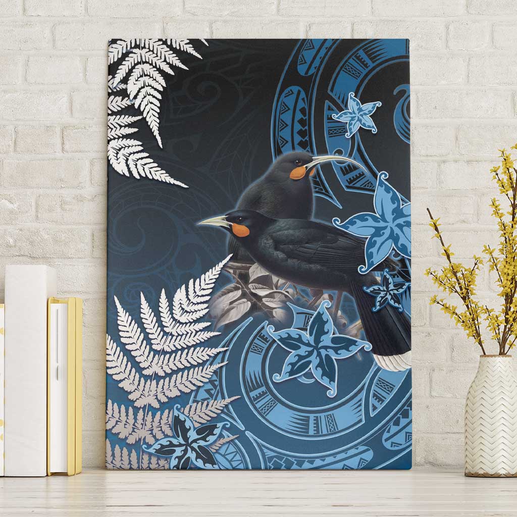 New Zealand Huia Bird Canvas Wall Art Aotearoa Maori Pattern LT05 Without Frame Navy - Polynesian Pride
