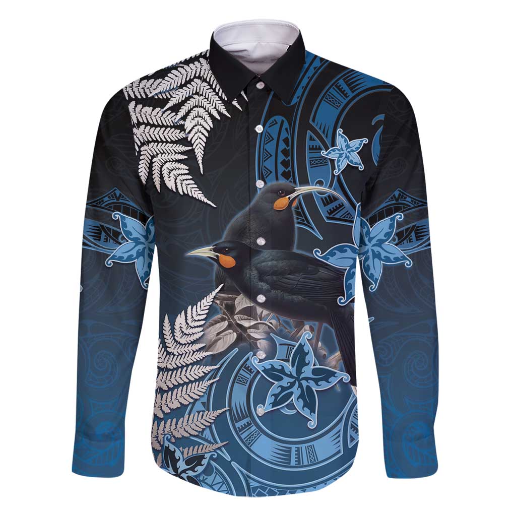 New Zealand Huia Bird Family Matching Long Sleeve Bodycon Dress and Hawaiian Shirt Aotearoa Maori Pattern