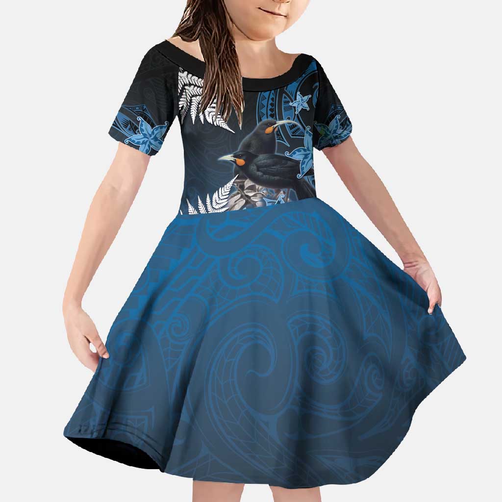 New Zealand Huia Bird Family Matching Mermaid Dress and Hawaiian Shirt Aotearoa Maori Pattern