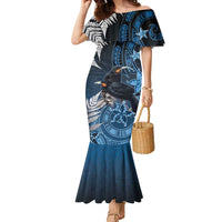 New Zealand Huia Bird Family Matching Mermaid Dress and Hawaiian Shirt Aotearoa Maori Pattern