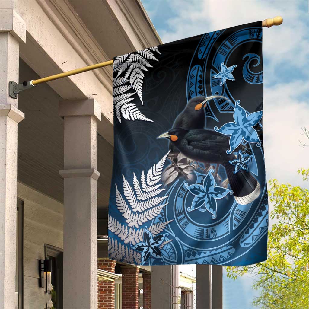 New Zealand Huia Bird Garden Flag Aotearoa Maori Pattern LT05 House Flag Navy - Polynesian Pride