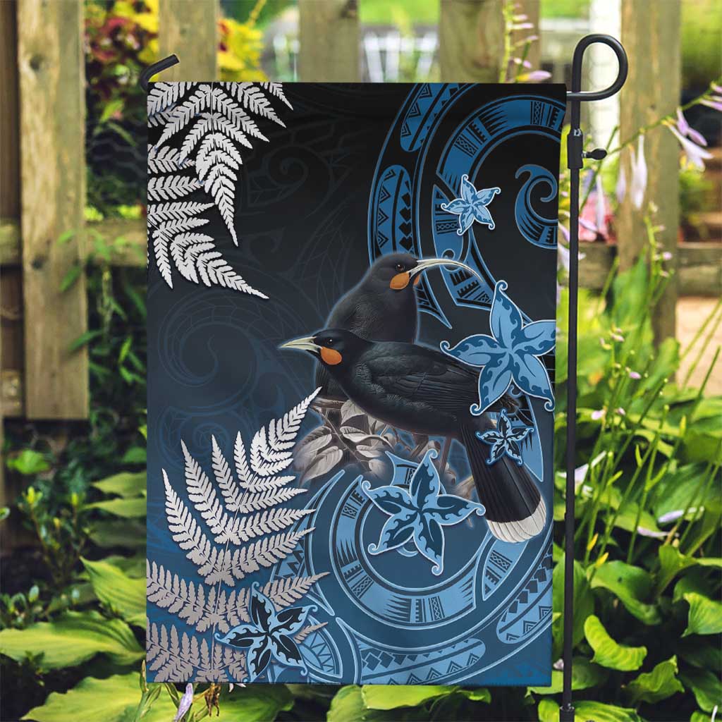 New Zealand Huia Bird Garden Flag Aotearoa Maori Pattern LT05 Garden Flag Navy - Polynesian Pride