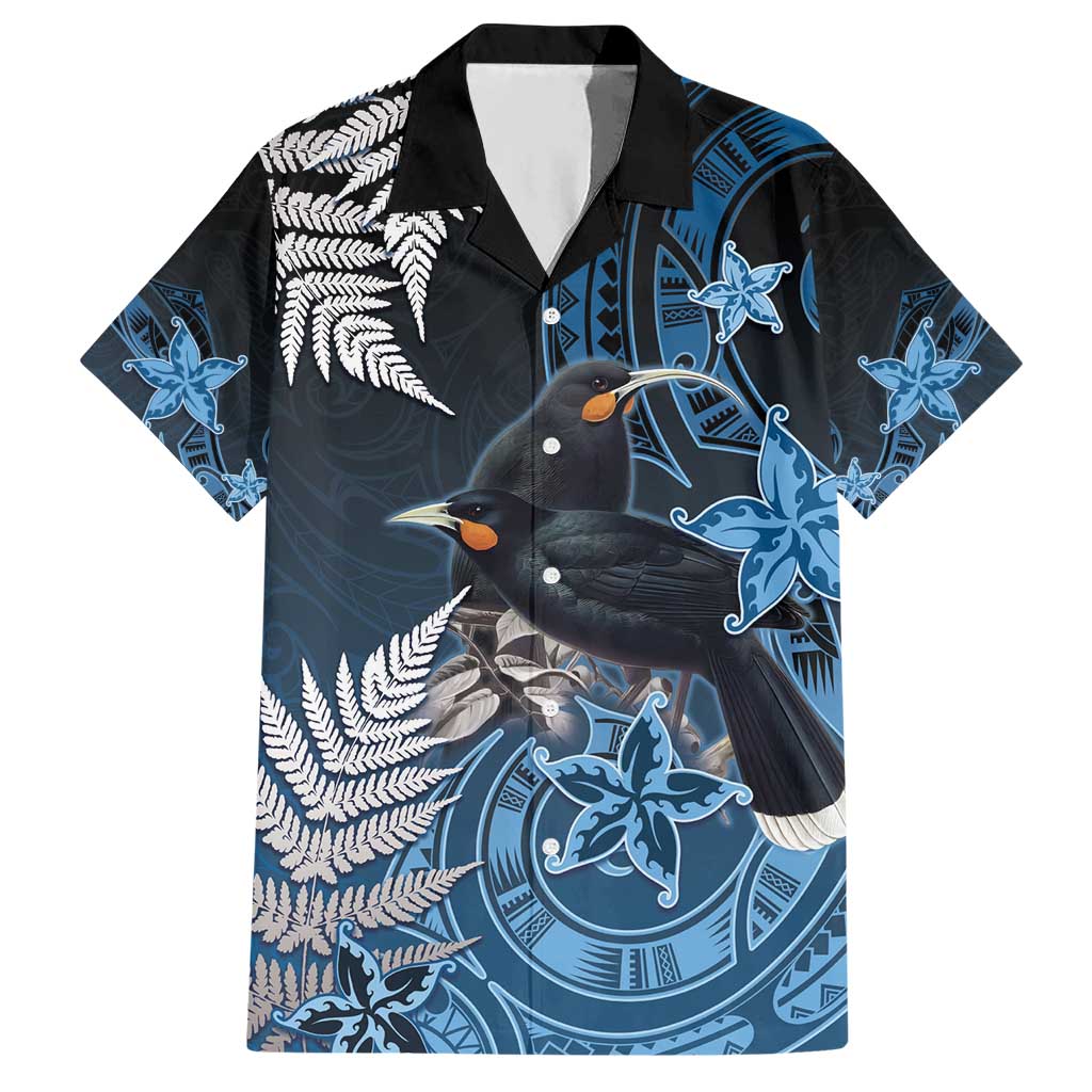 New Zealand Huia Bird Hawaiian Shirt Aotearoa Maori Pattern LT05 Navy - Polynesian Pride