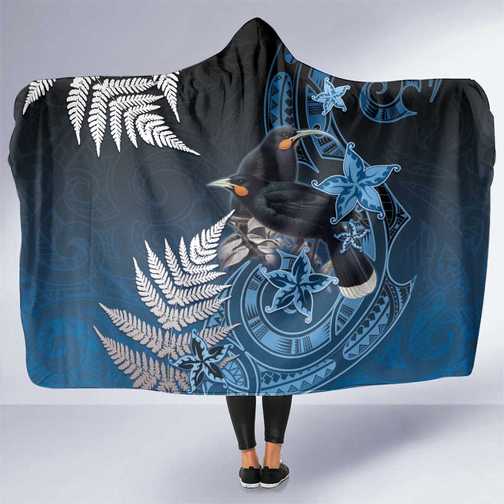 New Zealand Huia Bird Hooded Blanket Aotearoa Maori Pattern LT05 One Size Navy - Polynesian Pride