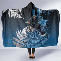 New Zealand Huia Bird Hooded Blanket Aotearoa Maori Pattern LT05 One Size Navy - Polynesian Pride