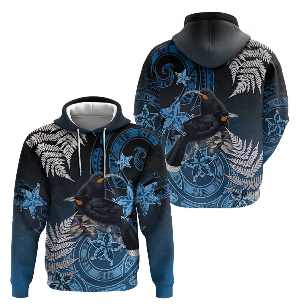 New Zealand Huia Bird Hoodie Aotearoa Maori Pattern