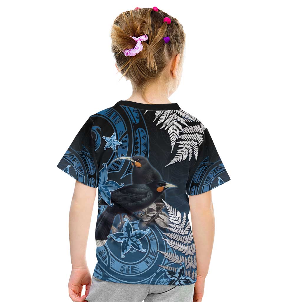New Zealand Huia Bird Kid T Shirt Aotearoa Maori Pattern