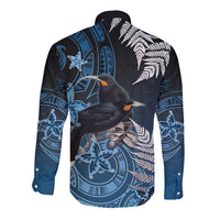 New Zealand Huia Bird Long Sleeve Button Shirt Aotearoa Maori Pattern LT05 - Polynesian Pride