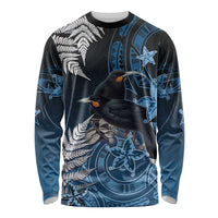 New Zealand Huia Bird Long Sleeve Shirt Aotearoa Maori Pattern LT05 Unisex Navy - Polynesian Pride
