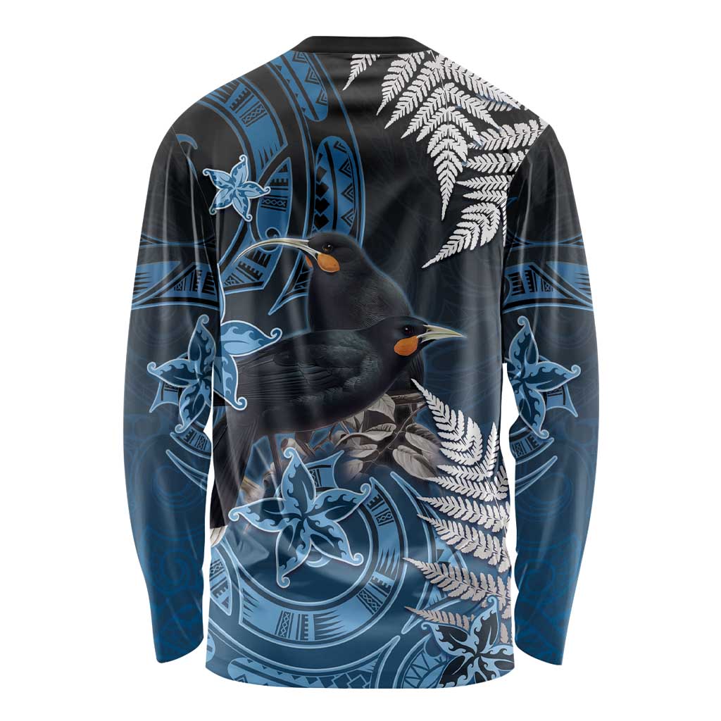 New Zealand Huia Bird Long Sleeve Shirt Aotearoa Maori Pattern LT05 - Polynesian Pride