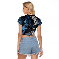 New Zealand Huia Bird Raglan Cropped T Shirt Aotearoa Maori Pattern LT05 - Polynesian Pride