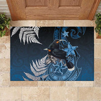 New Zealand Huia Bird Rubber Doormat Aotearoa Maori Pattern LT05 Navy - Polynesian Pride