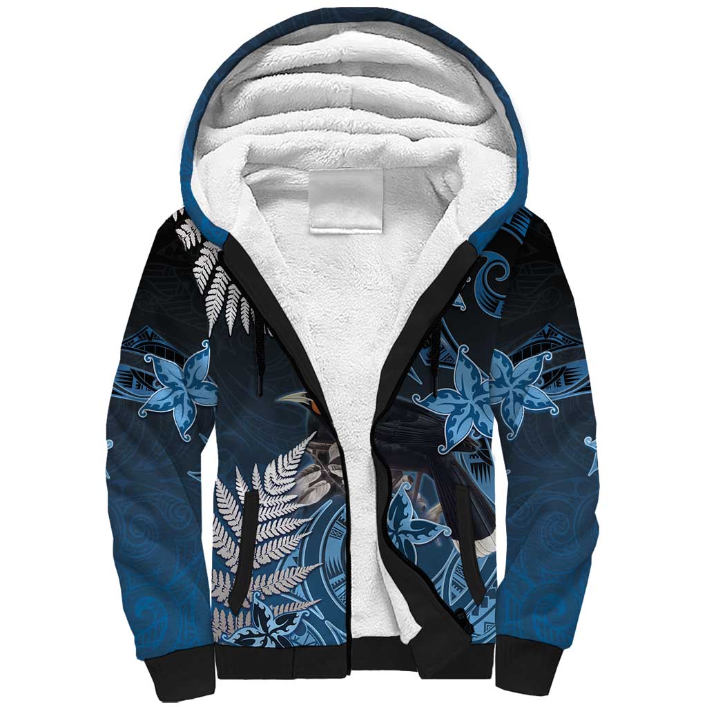 New Zealand Huia Bird Sherpa Hoodie Aotearoa Maori Pattern LT05 Unisex Navy - Polynesian Pride