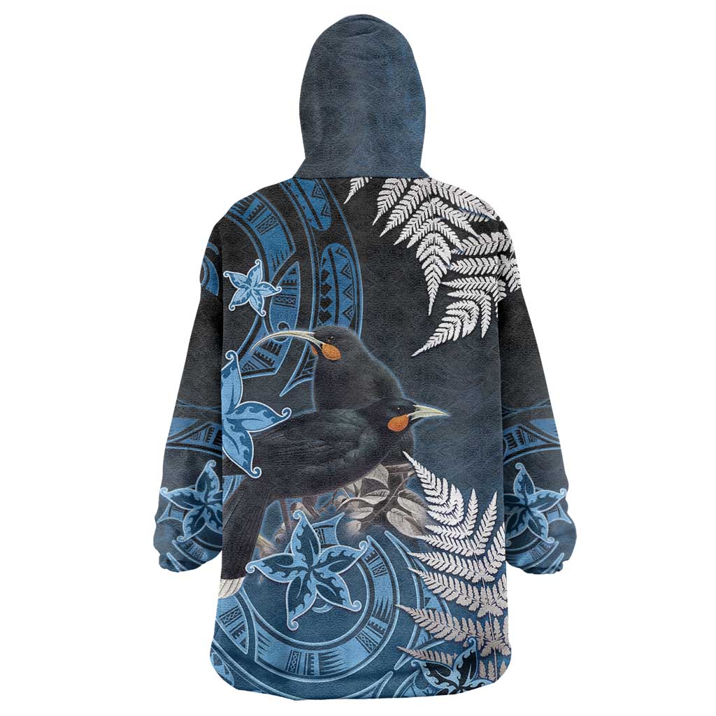 New Zealand Huia Bird Wearable Blanket Hoodie Aotearoa Maori Pattern LT05 - Polynesian Pride