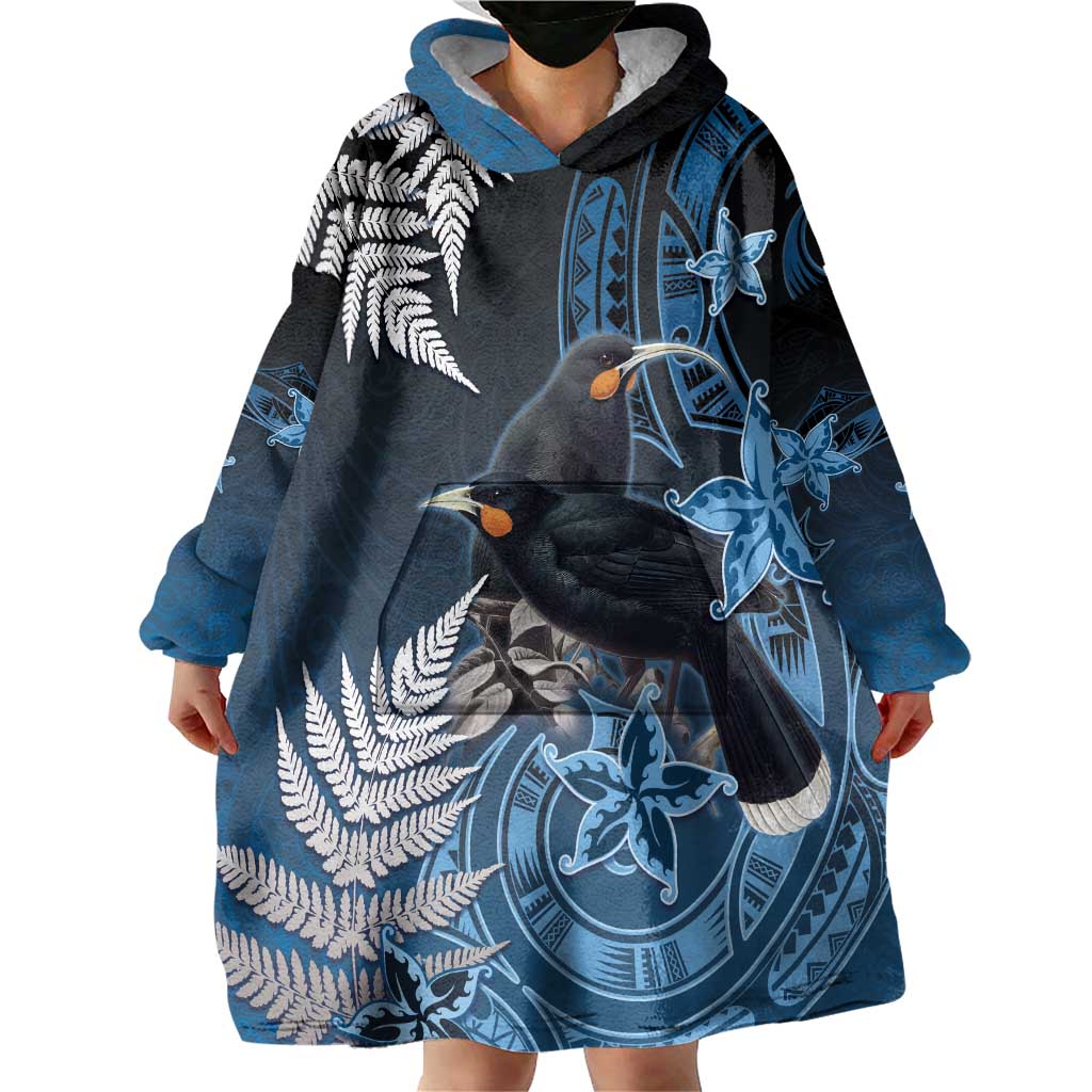New Zealand Huia Bird Wearable Blanket Hoodie Aotearoa Maori Pattern LT05 - Polynesian Pride