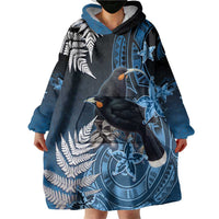 New Zealand Huia Bird Wearable Blanket Hoodie Aotearoa Maori Pattern LT05 - Polynesian Pride