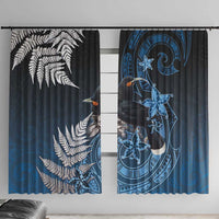 New Zealand Huia Bird Window Curtain Aotearoa Maori Pattern LT05 With Hooks Navy - Polynesian Pride