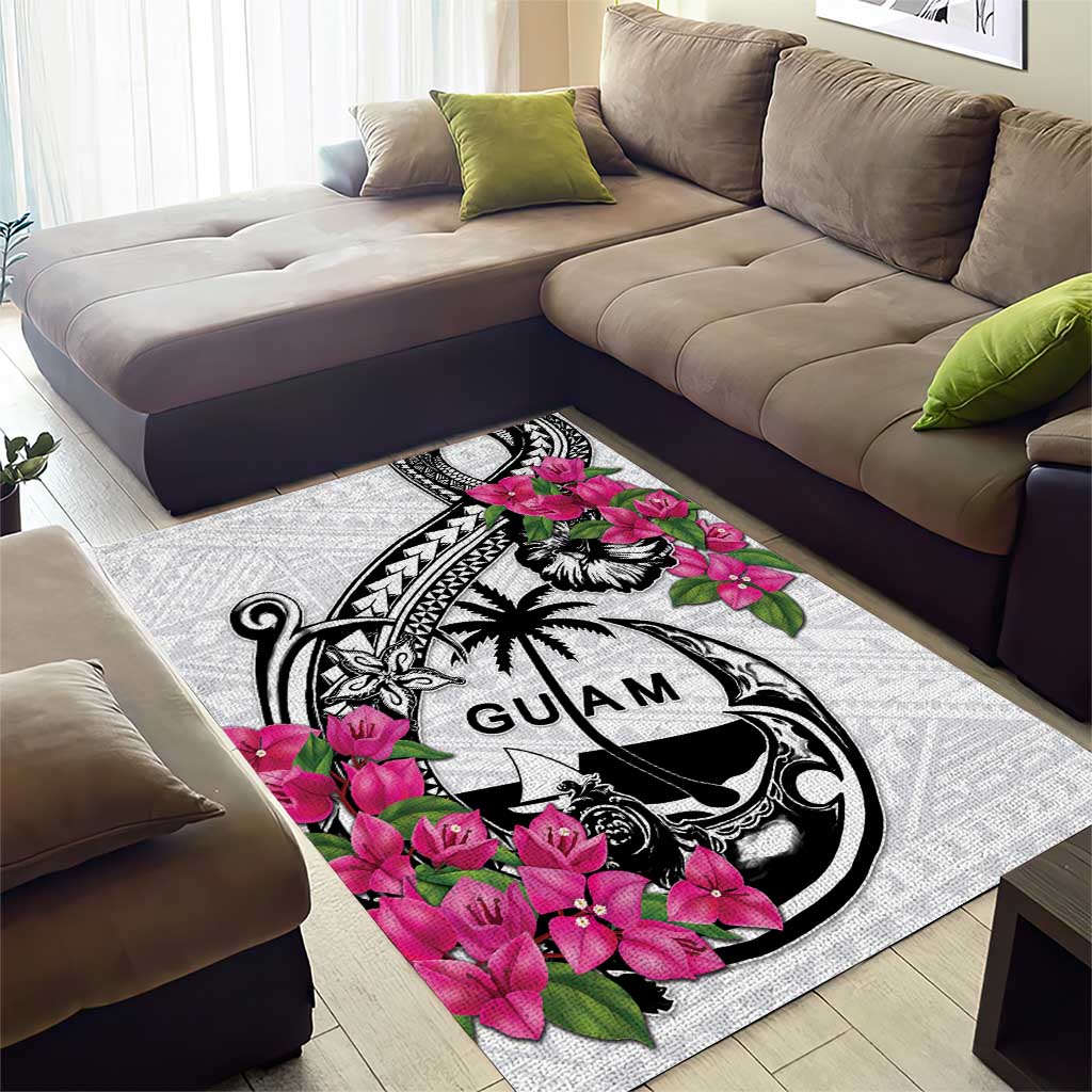 Guam Chamorro Area Rug Bougainvillea White Polynesian Tribal Pattern