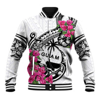Guam Chamorro Baseball Jacket Bougainvillea White Polynesian Tribal Pattern LT05 Unisex White - Polynesian Pride