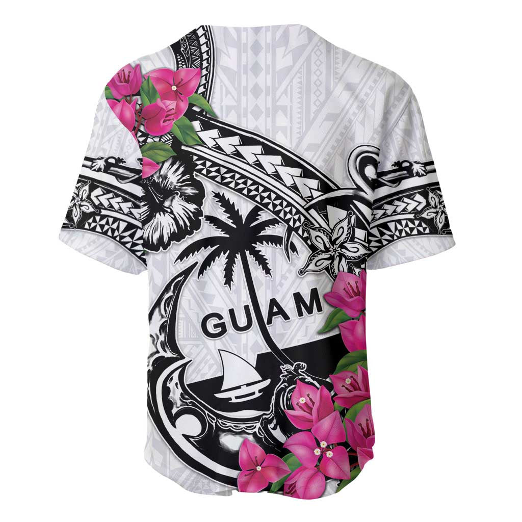 Guam Chamorro Baseball Jersey Bougainvillea White Polynesian Tribal Pattern