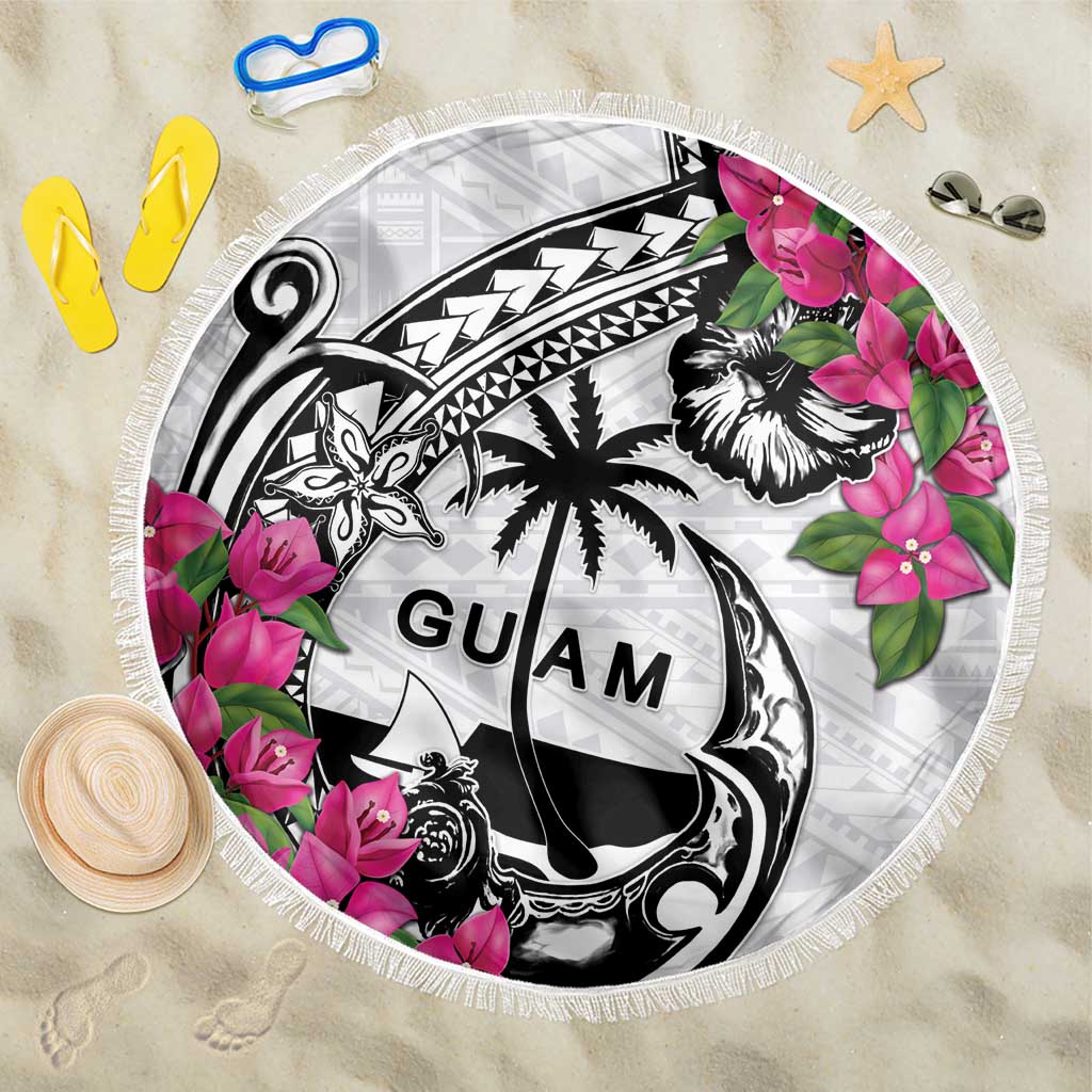 Guam Chamorro Beach Blanket Bougainvillea White Polynesian Tribal Pattern LT05 One Size 150cm White - Polynesian Pride