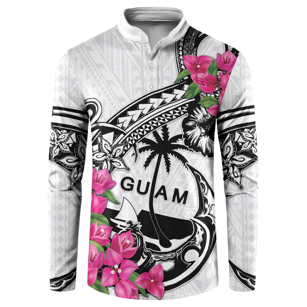 Guam Chamorro Button Sweatshirt Bougainvillea White Polynesian Tribal Pattern LT05 White - Polynesian Pride