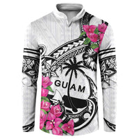 Guam Chamorro Button Sweatshirt Bougainvillea White Polynesian Tribal Pattern LT05 White - Polynesian Pride