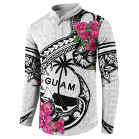 Guam Chamorro Button Sweatshirt Bougainvillea White Polynesian Tribal Pattern LT05 - Polynesian Pride