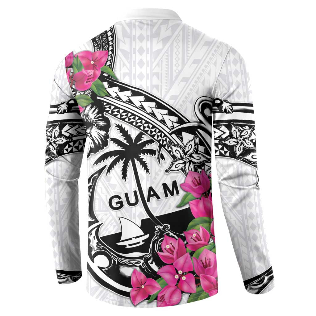 Guam Chamorro Button Sweatshirt Bougainvillea White Polynesian Tribal Pattern LT05 - Polynesian Pride