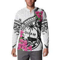 Guam Chamorro Button Sweatshirt Bougainvillea White Polynesian Tribal Pattern LT05 - Polynesian Pride