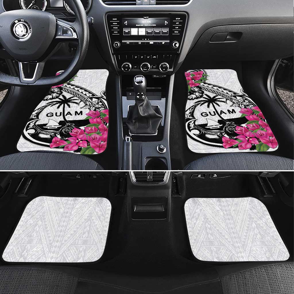 Guam Chamorro Car Mats Bougainvillea White Polynesian Tribal Pattern LT05 Set 4pcs White - Polynesian Pride