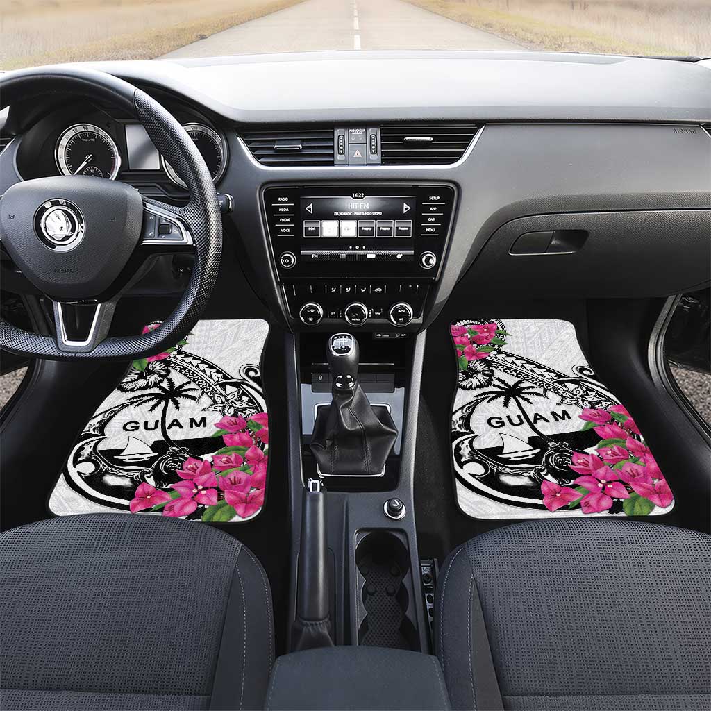 Guam Chamorro Car Mats Bougainvillea White Polynesian Tribal Pattern LT05 Set 2pcs - Front White - Polynesian Pride