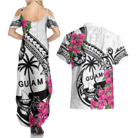 Guam Chamorro Couples Matching Summer Maxi Dress and Hawaiian Shirt Bougainvillea White Polynesian Tribal Pattern LT05 - Polynesian Pride