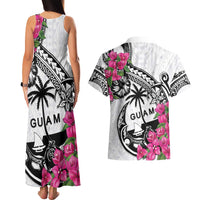 Guam Chamorro Couples Matching Tank Maxi Dress and Hawaiian Shirt Bougainvillea White Polynesian Tribal Pattern LT05 - Polynesian Pride