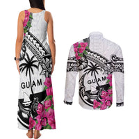 Guam Chamorro Couples Matching Tank Maxi Dress and Long Sleeve Button Shirt Bougainvillea White Polynesian Tribal Pattern LT05 - Polynesian Pride