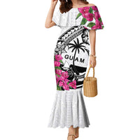 Guam Chamorro Family Matching Mermaid Dress and Hawaiian Shirt Bougainvillea White Polynesian Tribal Pattern