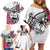 Guam Chamorro Family Matching Off Shoulder Short Dress and Hawaiian Shirt Bougainvillea White Polynesian Tribal Pattern