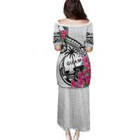 Guam Chamorro Family Matching Puletasi and Hawaiian Shirt Bougainvillea White Polynesian Tribal Pattern