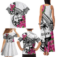 Guam Chamorro Family Matching Tank Maxi Dress and Hawaiian Shirt Bougainvillea White Polynesian Tribal Pattern