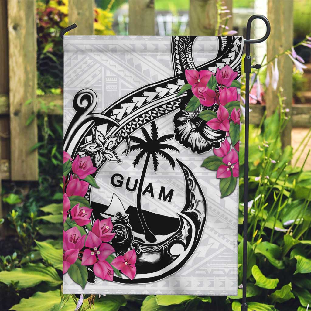 Guam Chamorro Garden Flag Bougainvillea White Polynesian Tribal Pattern LT05 Garden Flag White - Polynesian Pride