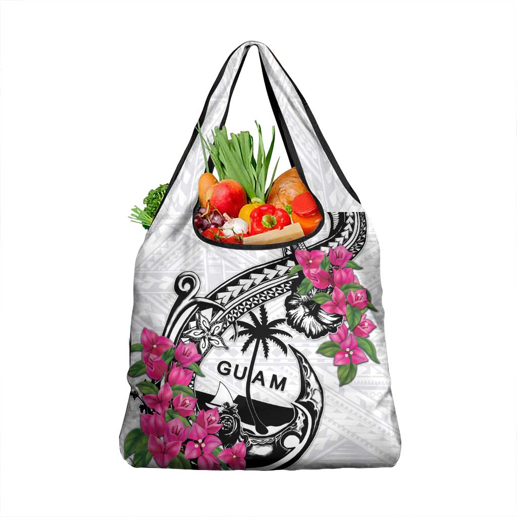Guam Chamorro Grocery Bag Bougainvillea White Polynesian Tribal Pattern LT05 1-pack One Size White - Polynesian Pride