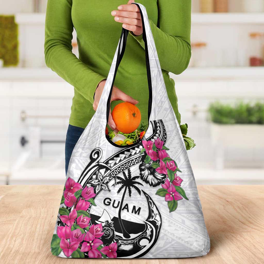Guam Chamorro Grocery Bag Bougainvillea White Polynesian Tribal Pattern LT05 - Polynesian Pride