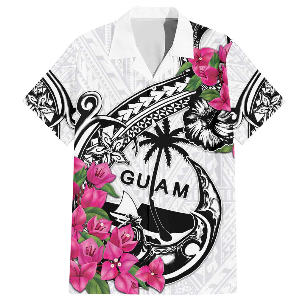 Guam Chamorro Hawaiian Shirt Bougainvillea White Polynesian Tribal Pattern LT05 White - Polynesian Pride
