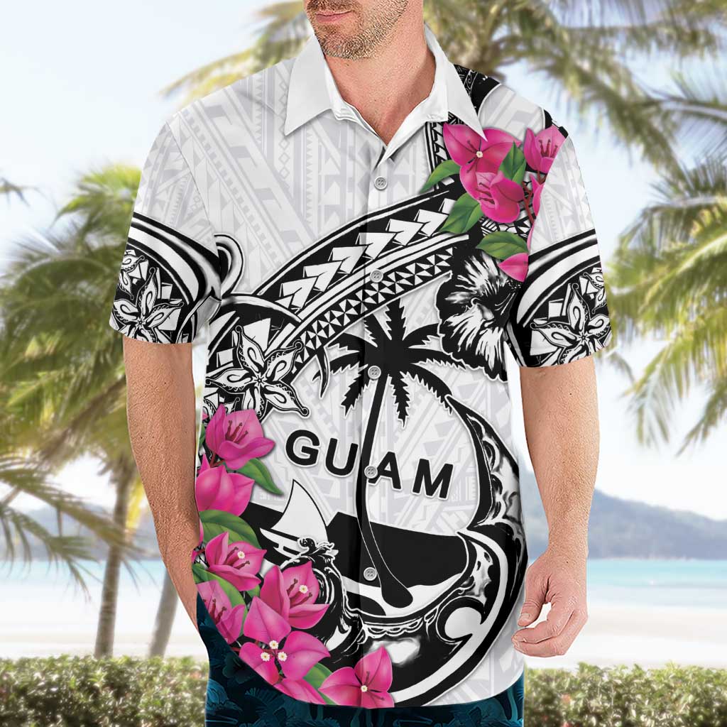 Guam Chamorro Hawaiian Shirt Bougainvillea White Polynesian Tribal Pattern LT05 - Polynesian Pride