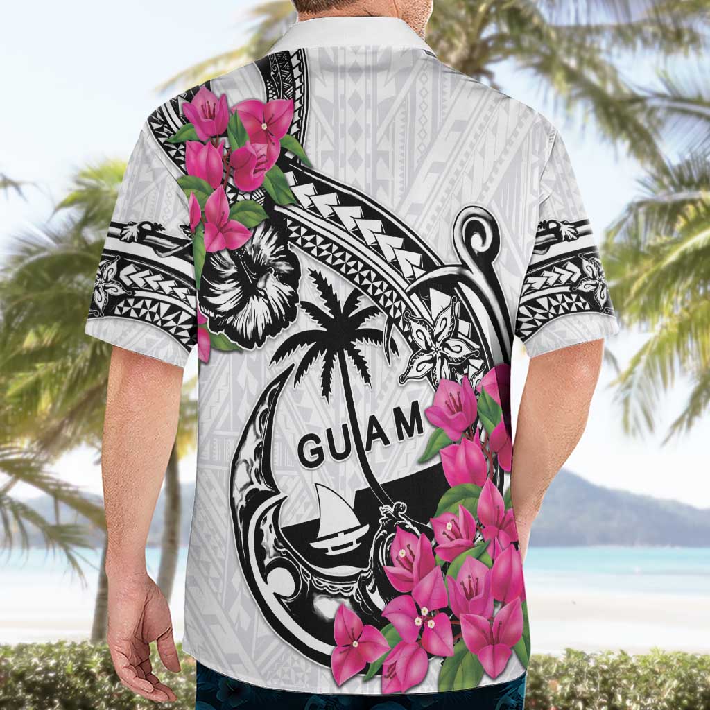 Guam Chamorro Hawaiian Shirt Bougainvillea White Polynesian Tribal Pattern LT05 - Polynesian Pride