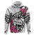 Guam Chamorro Hoodie Bougainvillea White Polynesian Tribal Pattern