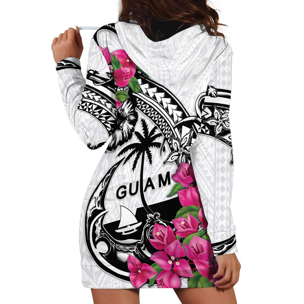 Guam Chamorro Hoodie Dress Bougainvillea White Polynesian Tribal Pattern LT05 - Polynesian Pride
